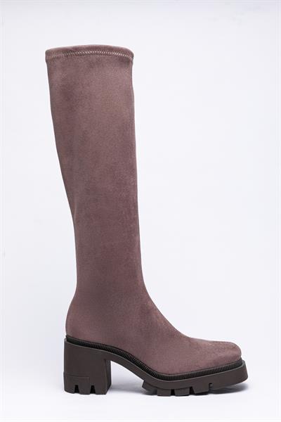 Vizon Rengi Streç Çorap Topuklu Çizme