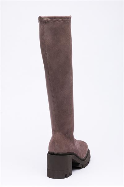 Vizon Rengi Streç Çorap Topuklu Çizme