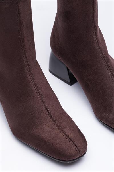 Kahve Streç Çorap Topuklu Bot