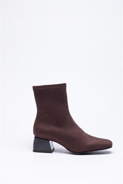 Kahve Streç Çorap Topuklu Bot