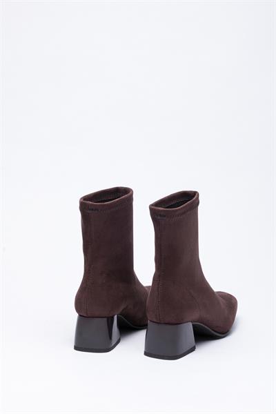 Kahve Streç Çorap Topuklu Bot