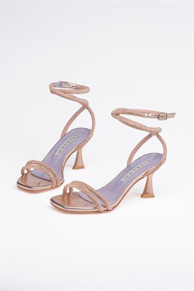 Bronz Rengi Kristal Topuklu Ayakkabı