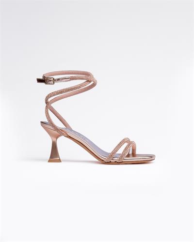 Bronz Rengi Kristal Topuklu Ayakkabı