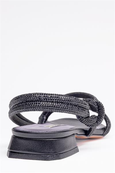Siyah Renkli Kristal Sandalet