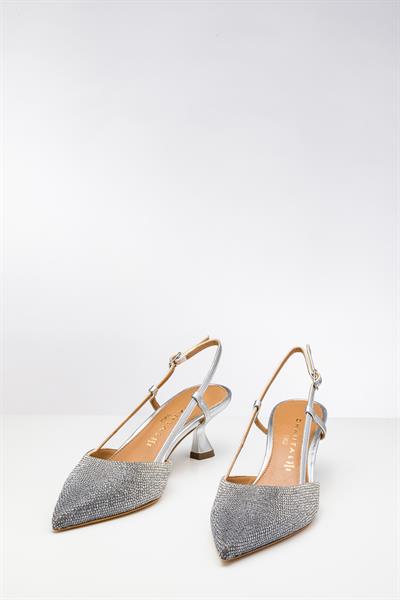 Degrade Kristal Taşlı Lame Kısa Topuklu Ayakkabı