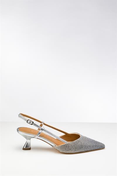 Degrade Kristal Taşlı Lame Kısa Topuklu Ayakkabı