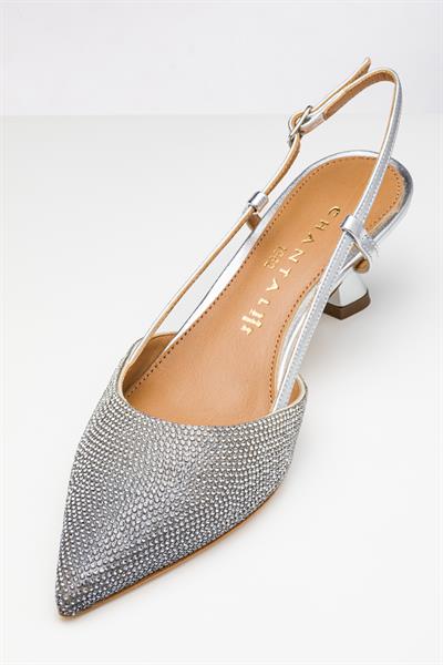 Degrade Kristal Taşlı Lame Kısa Topuklu Ayakkabı