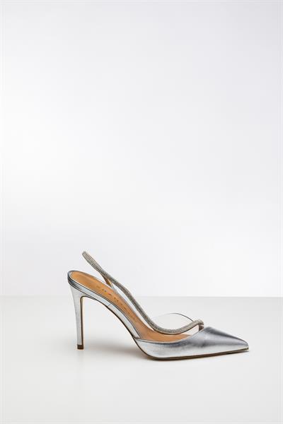 Lame Rengi Topuklu Kristal Taşlı Ayakkabı