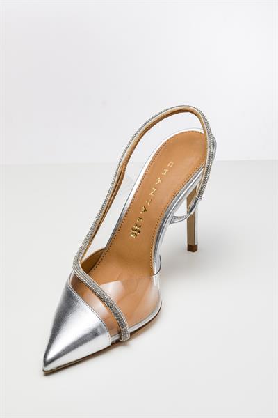 Lame Rengi Topuklu Kristal Taşlı Ayakkabı