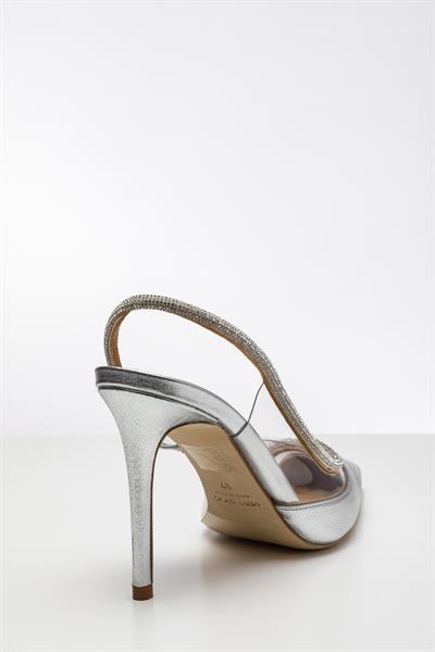 Lame Rengi Topuklu Kristal Taşlı Ayakkabı