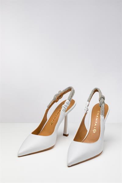 Beyaz Deri Topuklu Ayakkabı
