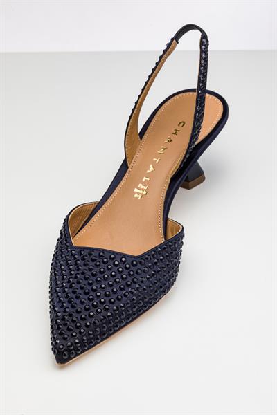 Lacivert Kristal Taşlı Topuklu Ayakkabı