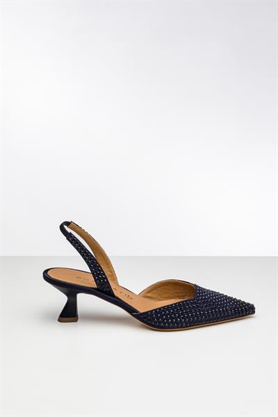 Lacivert Kristal Taşlı Topuklu Ayakkabı