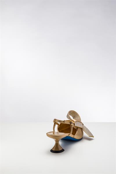 Bronz Rengi İpek Saten Topuklu Ayakkabı