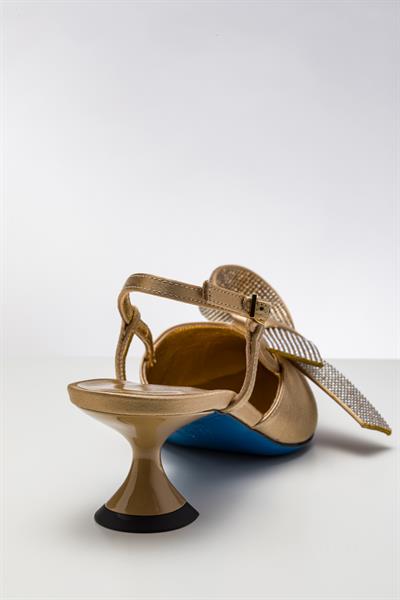 Bronz Rengi İpek Saten Topuklu Ayakkabı