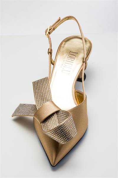 Bronz Rengi İpek Saten Topuklu Ayakkabı