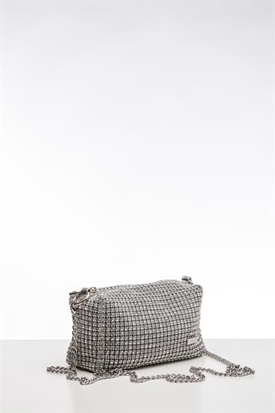 Gümüş Renkli Kristal Taşlı Çanta