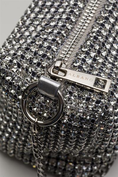 Gümüş Renkli Kristal Taşlı Çanta