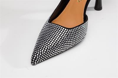 Lame Kristal Taşlı Topuklu Ayakkabı