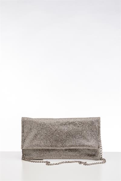 Gümüş Renkli Kristal Taşlı Çanta