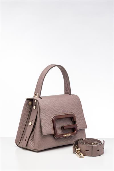 Gri Renkli Ahşap Detaylı Deri Çanta