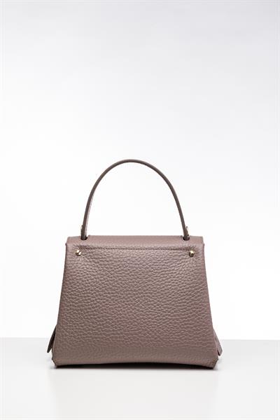 Gri Renkli Ahşap Detaylı Deri Çanta