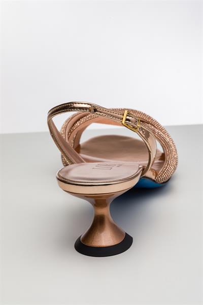 Bronz Renkli Kristal Taşlı Topuklu Ayakkabı