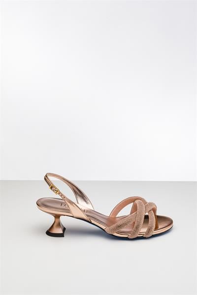 Bronz Renkli Kristal Taşlı Topuklu Ayakkabı