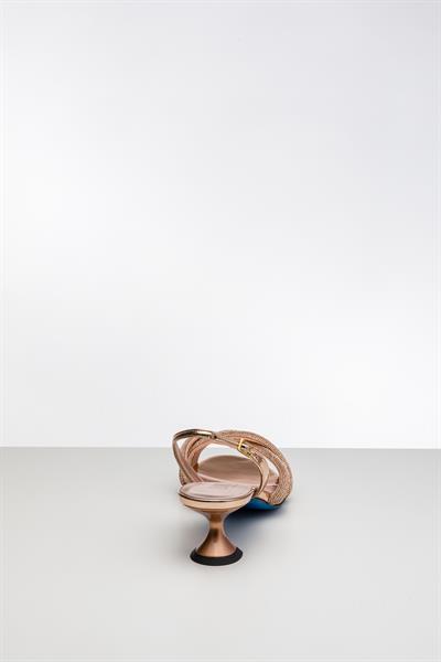 Bronz Renkli Kristal Taşlı Topuklu Ayakkabı