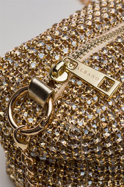 Kristal Taşlı Gold Renkli Çanta