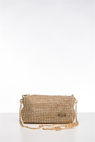 Kristal Taşlı Gold Renkli Çanta