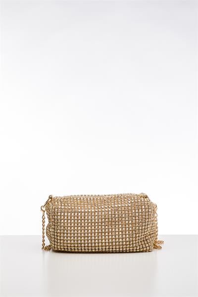 Kristal Taşlı Gold Renkli Çanta