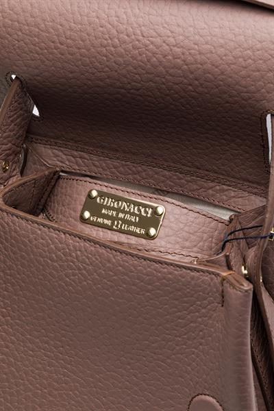 Vizon Renkli Ahşap Detaylı Deri Çanta