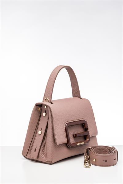 Vizon Renkli Ahşap Detaylı Deri Çanta