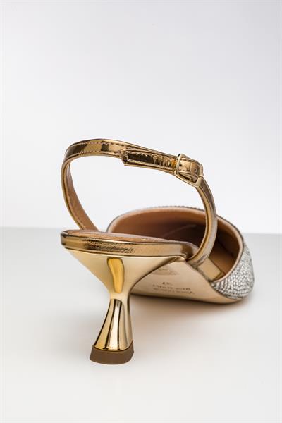 Degrade Kristal Taşlı Gold Topuklu Ayakkabı