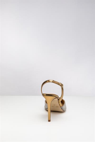 Degrade Kristal Taşlı Gold Renki Topuklu Ayakkabı