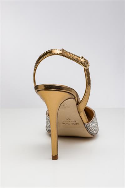 Degrade Kristal Taşlı Gold Renki Topuklu Ayakkabı