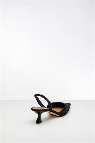 Siyah Kristal Taşlı Topuklu Ayakkabı