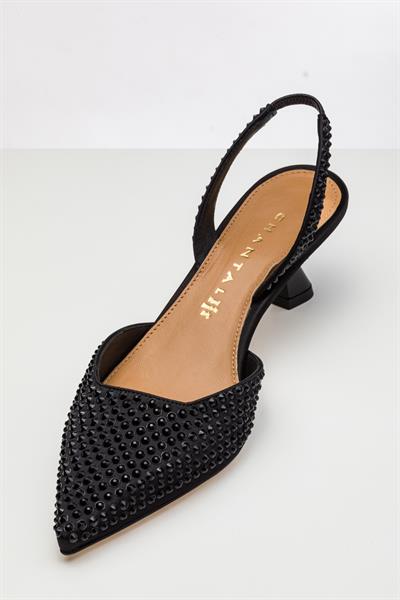 Siyah Kristal Taşlı Topuklu Ayakkabı