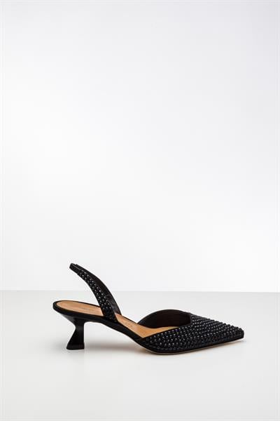 Siyah Kristal Taşlı Topuklu Ayakkabı