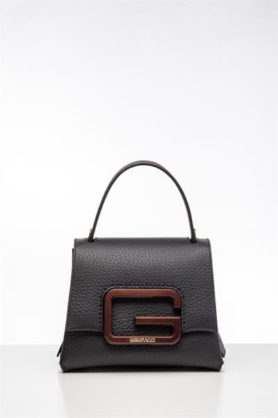 Siyah Renkli Ahşap Detaylı Deri Çanta