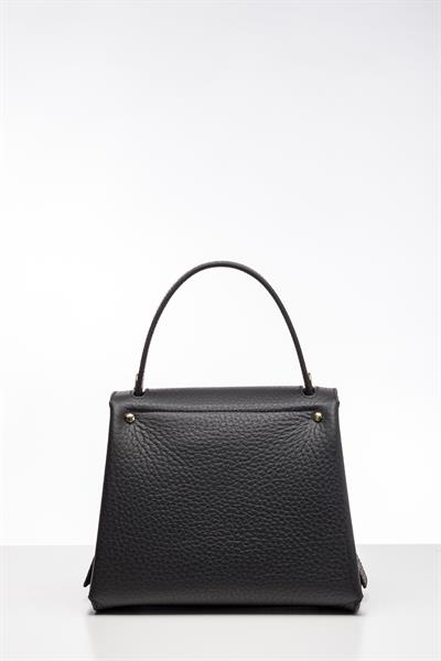 Siyah Renkli Ahşap Detaylı Deri Çanta