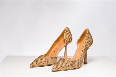 Gold Renkli Kristal Topluklu Ayakkabı