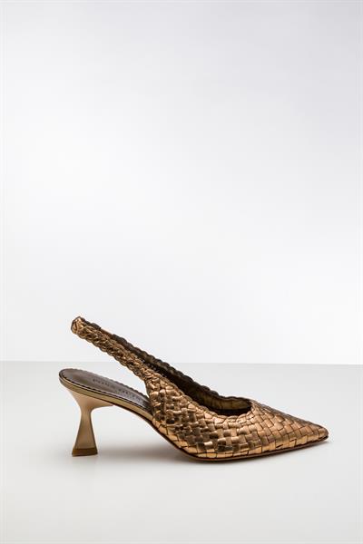 Bronz Rengi Deri Topuklu Ayakkabı