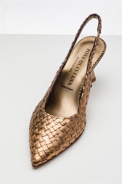 Bronz Rengi Deri Topuklu Ayakkabı