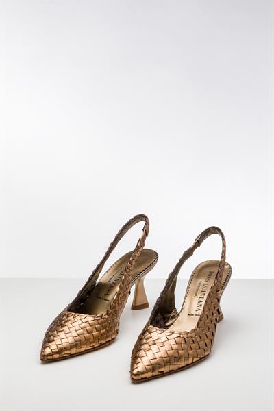 Bronz Rengi Deri Topuklu Ayakkabı