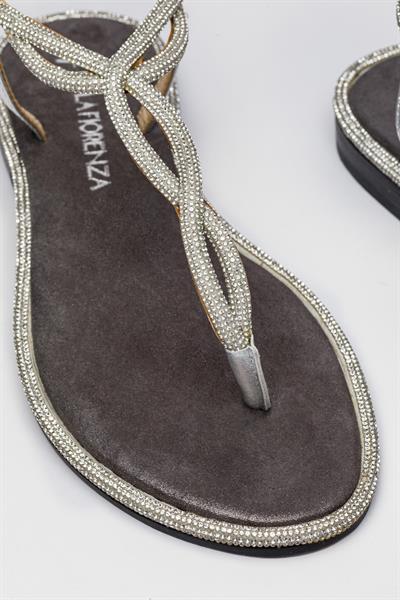 Gümüş Kristal Taşlı Sandalet