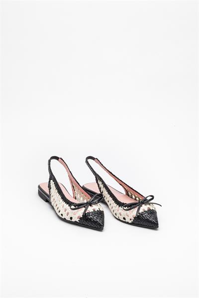 Siyah Beyaz Deri Babet