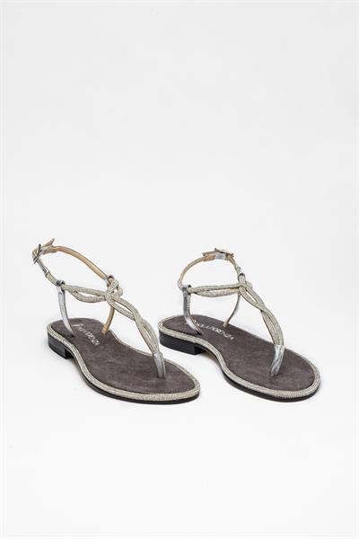 Gümüş Kristal Taşlı Sandalet