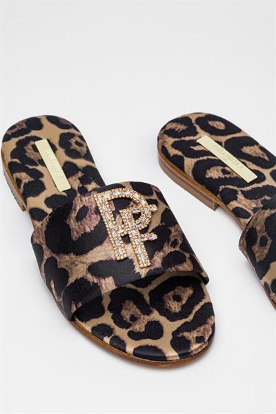 Leopar Desenli Kristal Aksesuarlı Terlik
